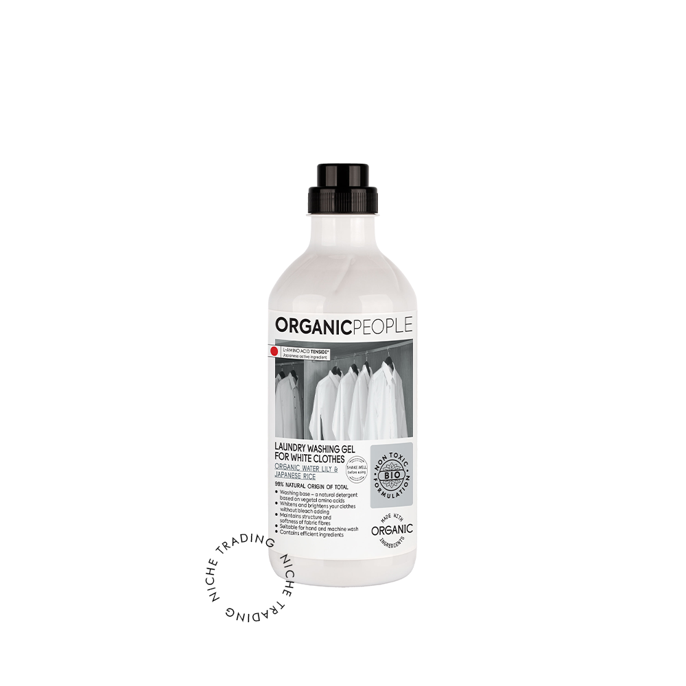 Organic People. Laundry washing gel for white clothes. Organic water Lily & Japanese rice, 1000ml