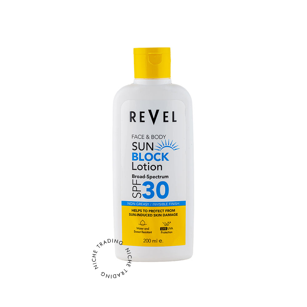 Revel Sun Block Lotion SPF 30 Face & Body 200ml - Revel | Niche Trading Qatar