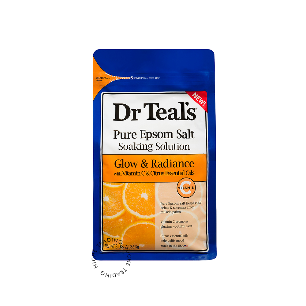 
                  
                    Dr Teals Pure Epsom Salt Soaking Solution, Glow & Radiance with Vitamin C & Citrus Essential Oils 1.36kg
                  
                