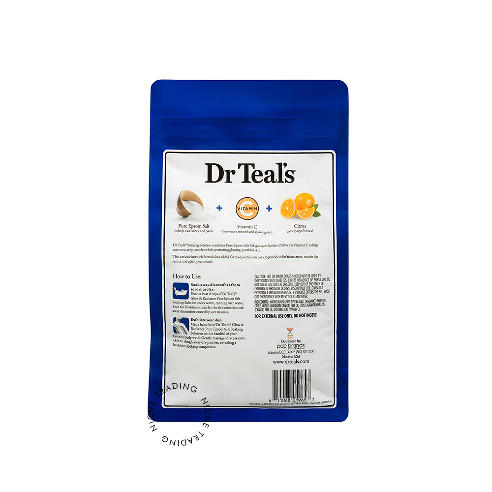 
                  
                    Dr Teals Pure Epsom Salt Soaking Solution, Glow & Radiance with Vitamin C & Citrus Essential Oils 1.36kg
                  
                